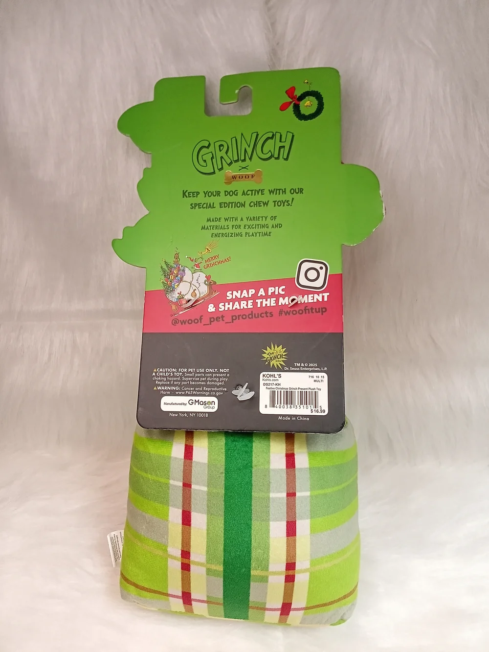 Grinch x Woof Multi-Squeaker Plush Christmas Present Dog Toy